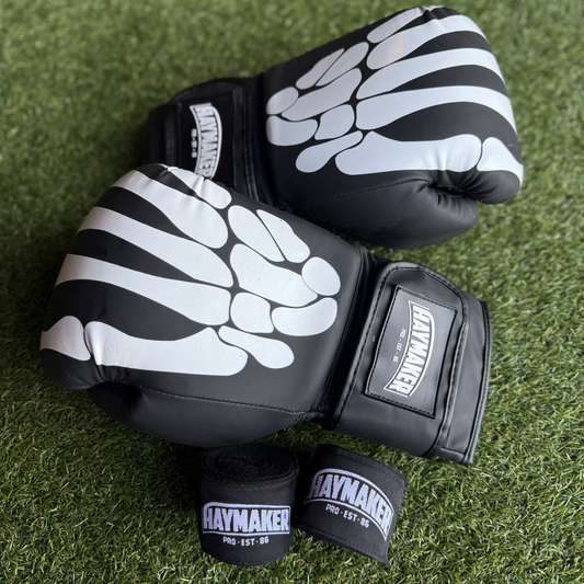 BLK Skeleton 12oz Boxing Gloves & Wraps
